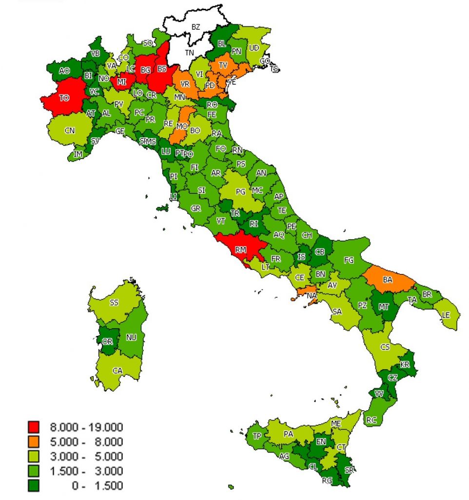 Distribuzione territoriale delle nuove unità abitative [Fonte: Osservatorio Mercato Immobiliare]